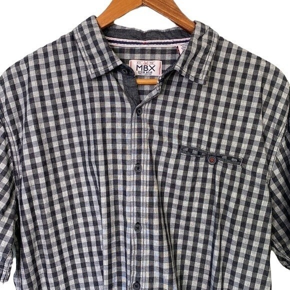 MBX Denim Wear Button Down Check Plaid Short Sleeve Shirt Cotton Chest Pocket - Picture 2 of 13